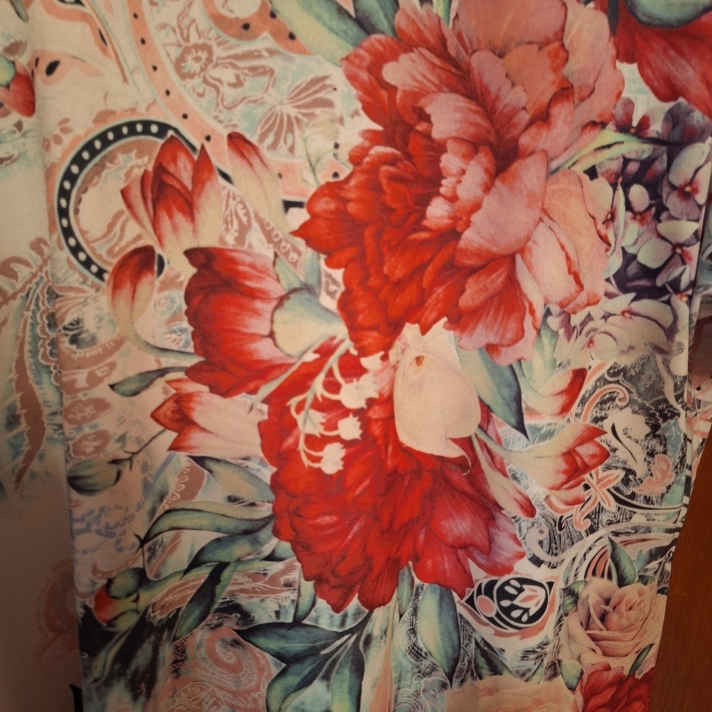 Blue Mood Floral Asymmetrical Hem Longer Tunic Ladies XL Boho Hippie Roses - Picture 4 of 5